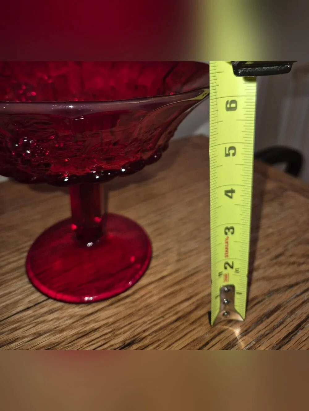Vintage Ruby Red Glass Pedestal Compote Bowl